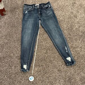 KanCan Distressed Ankle Jeans in Dark Blue